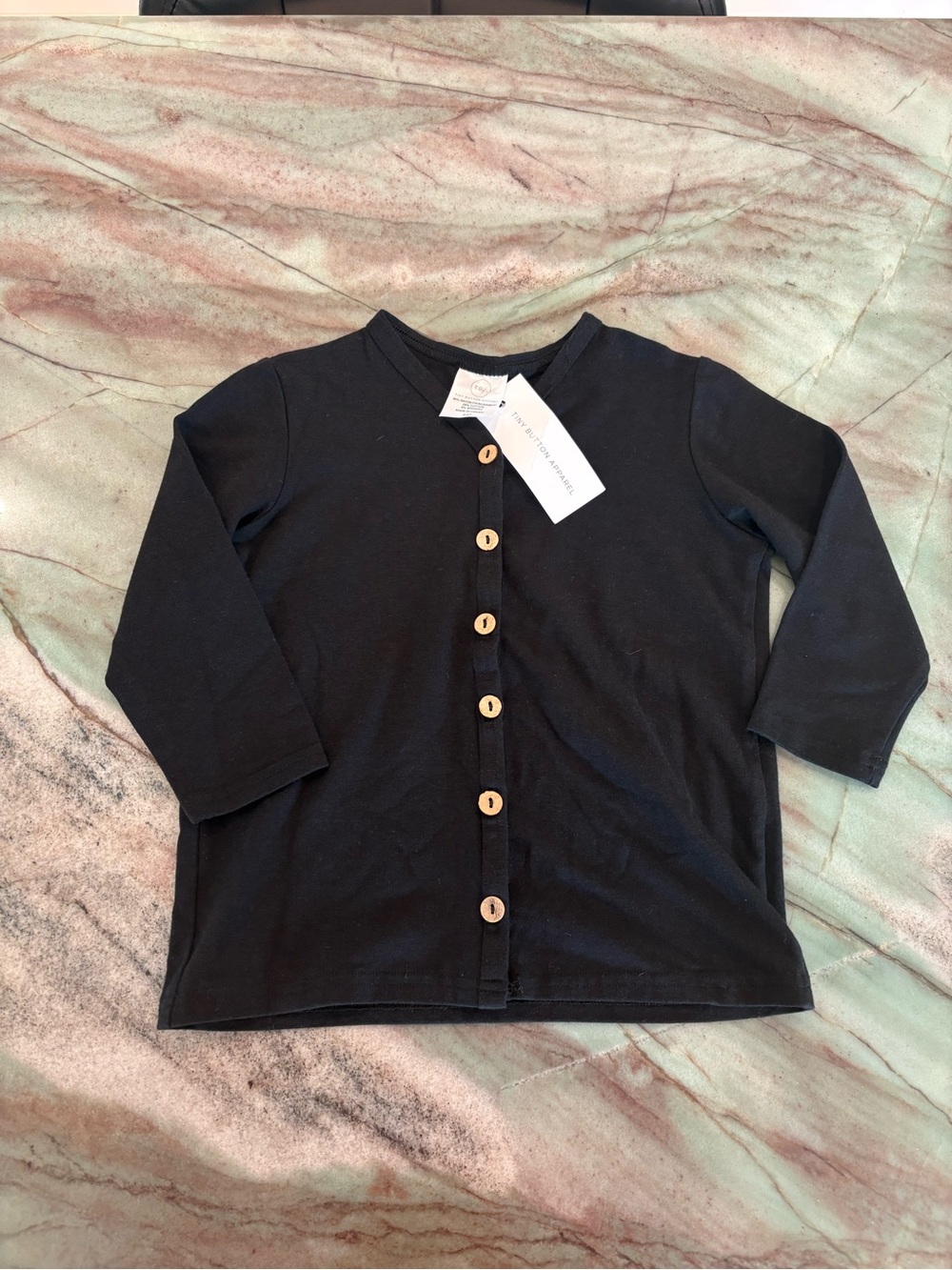 Tiny button apparel bamboo Black Kids Button-Front Top with Wood-Tone Buttons